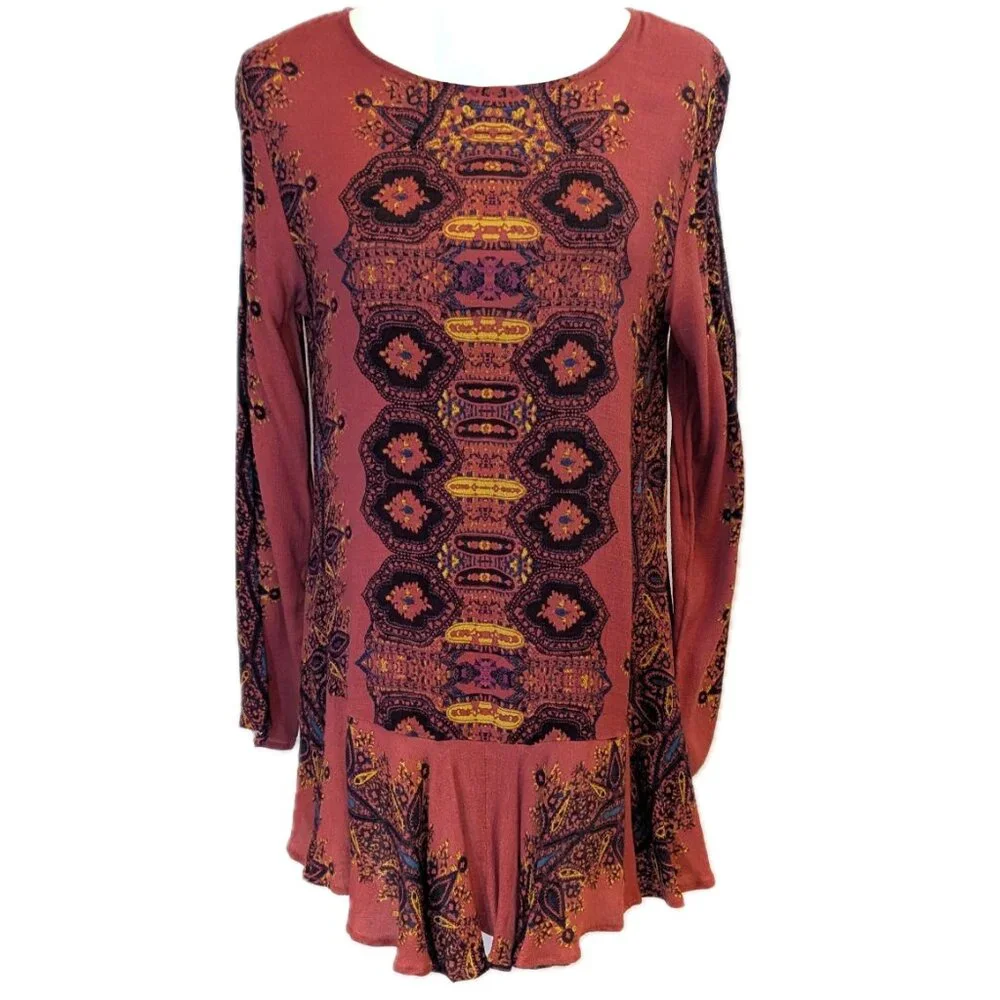 NWT Free People	| Open Back Smooth Talker Mini Tunic Dress Paisley | Size Small